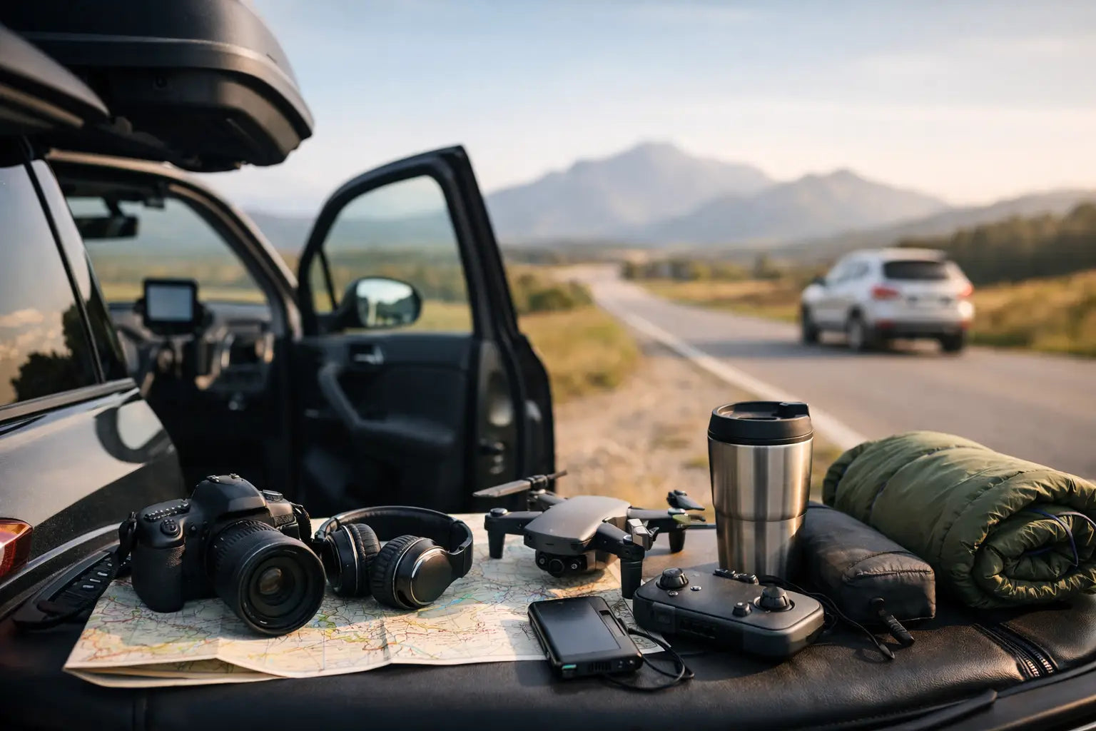 Udstyr til roadtrip i bil, der virker