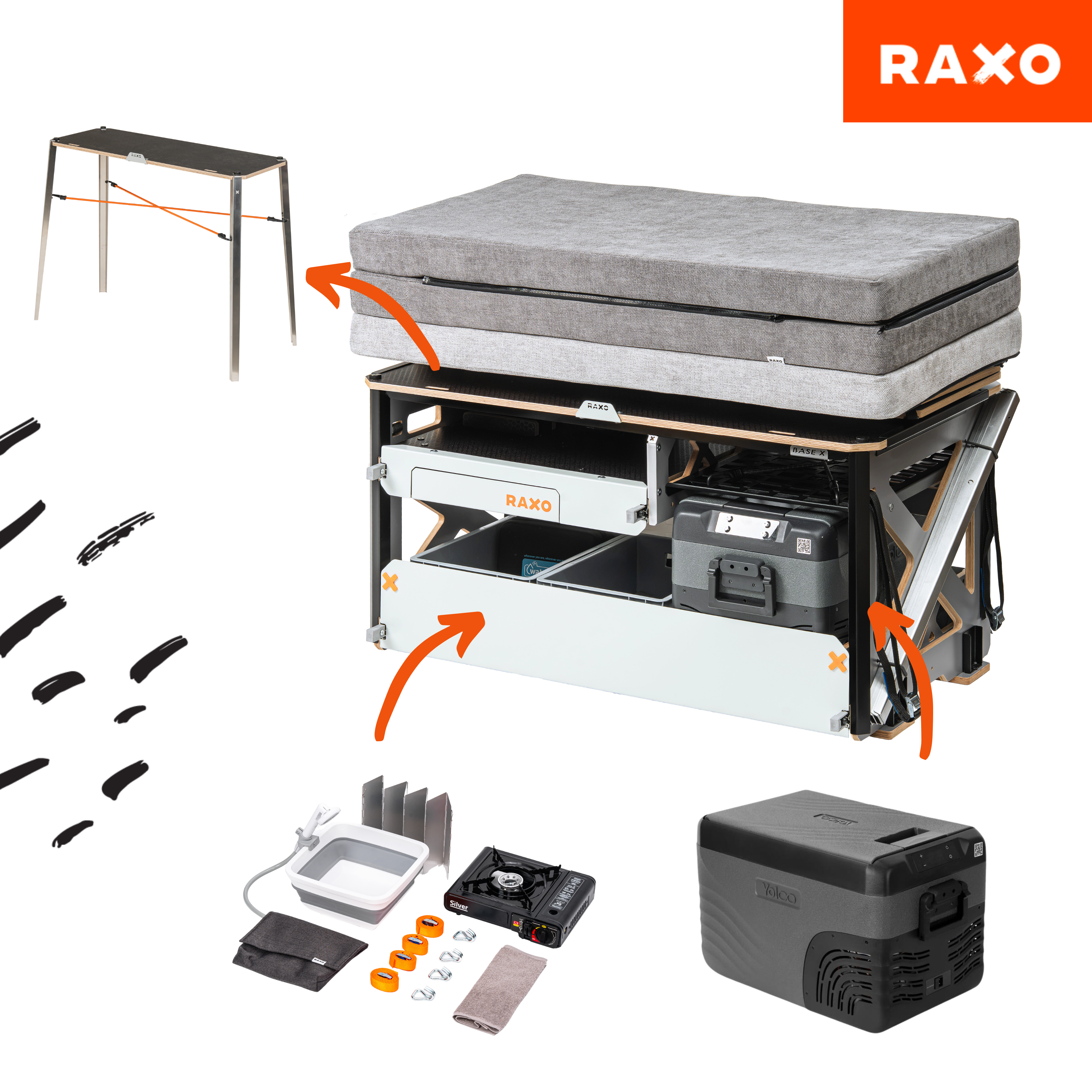 RAXO BASE X Campervan Modul | Seng & Køkken til Van