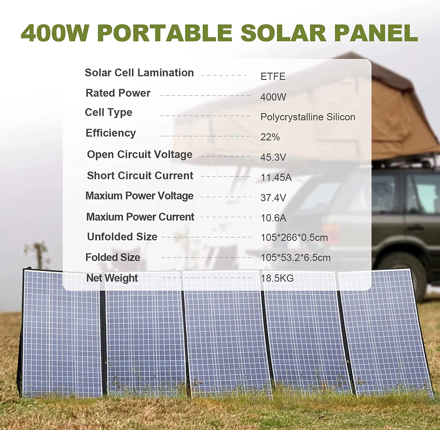 ALLPOWERS SP037 Transportabel Solcelle Panel 400W
