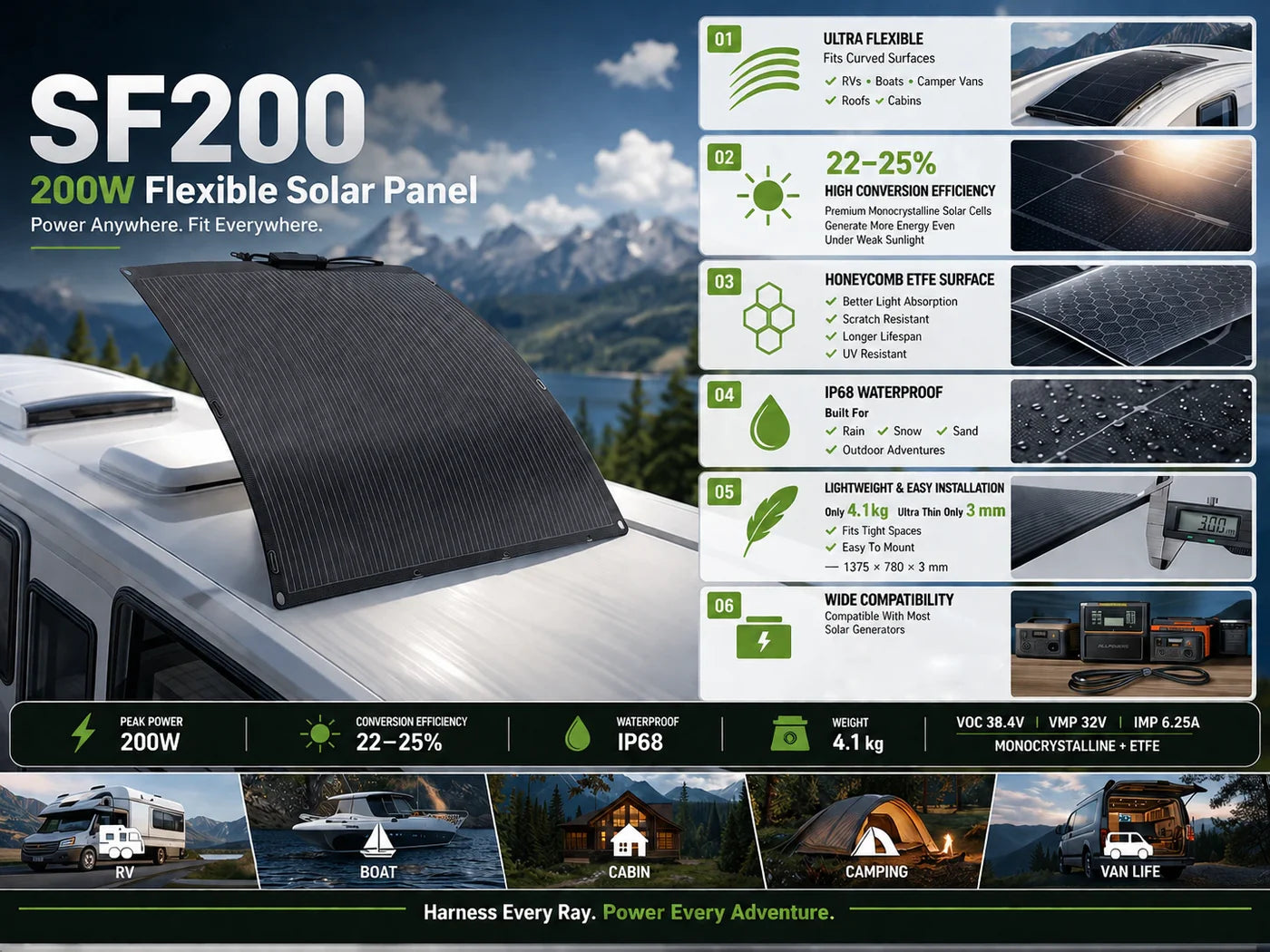 ALLPOWERS SF200 Flexible Solar Panel 200W